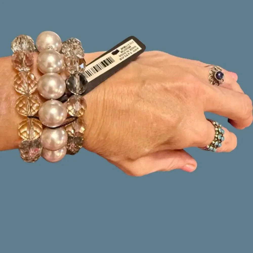 Ann Taylor Trio Faceted Crystal Faux Pearl Stretch Bracelets